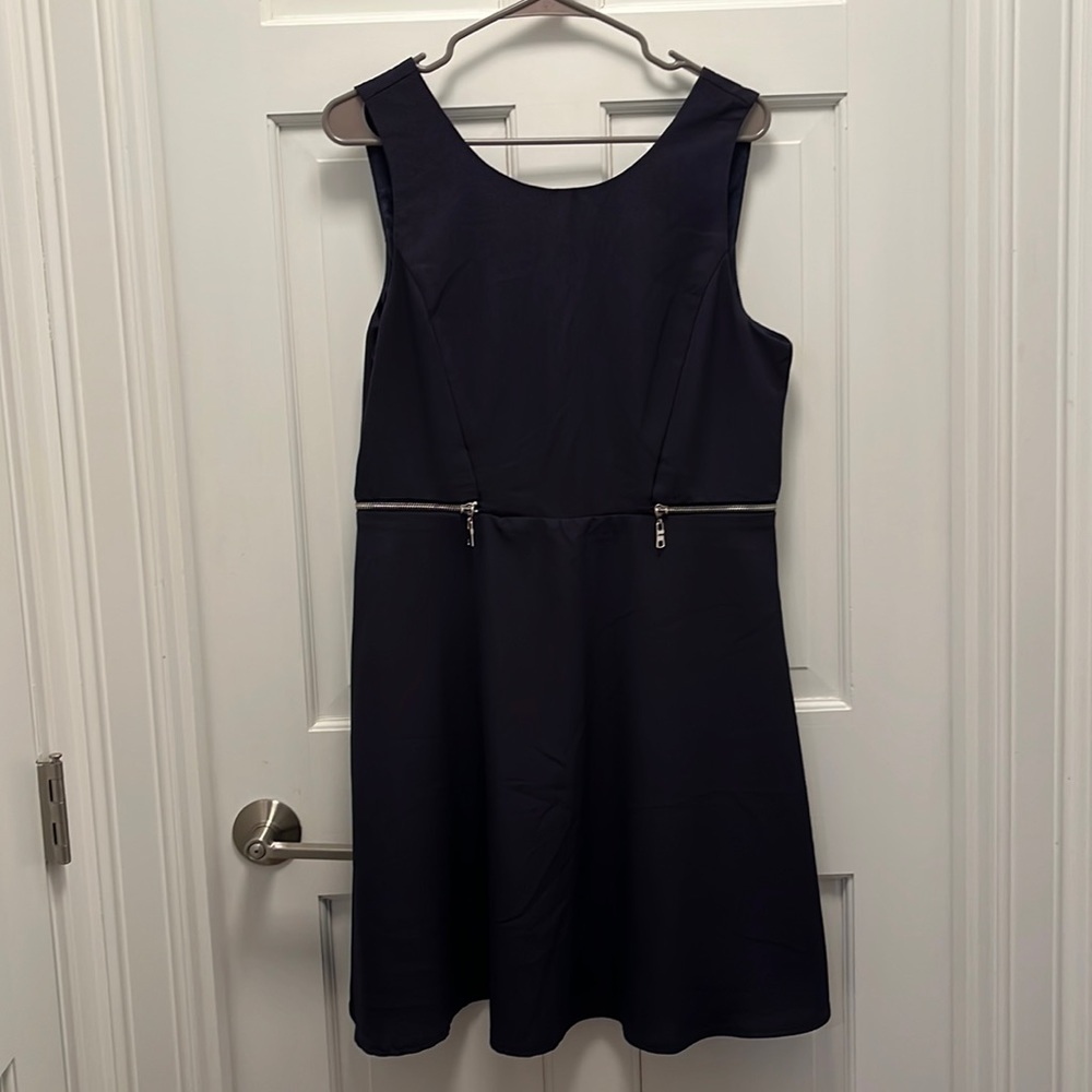 {41 Hawthorn} Fit and Flare Dress - Navy Blue with Zipper Detail - Size Large